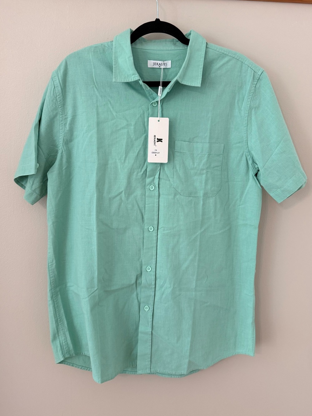 Jekaoyi Men's Mint Short-Sleeve Button-Up Shirt